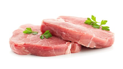 Sticker - Raw pork chops isolated on a white background