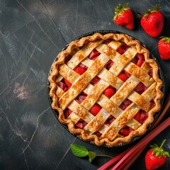 Wall Mural - the concept of national strawberry rhubarb pie day, copy space 