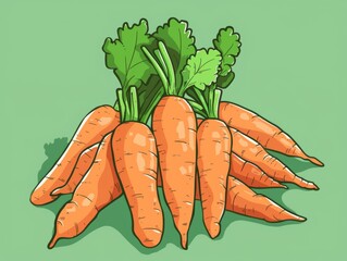 Sticker - front view of carrots ,cartoon illustration style, clean green background