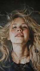 Wall Mural - girl woman smililng Blonde hair blowing