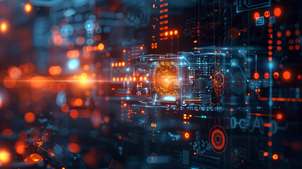 Wall Mural - an infographic showing the process of machine learning, machine learning, blurred background, with c