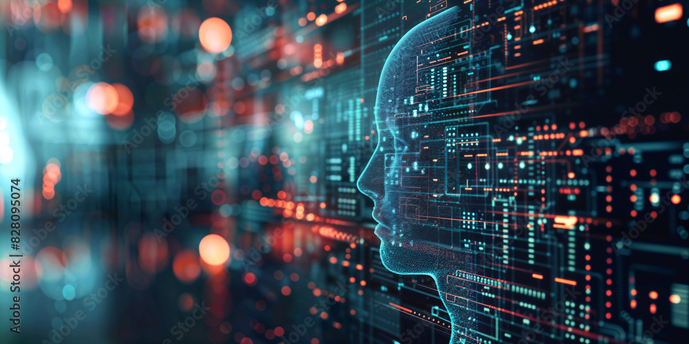 An infographic illustrating the machine learning process on a blurred ...