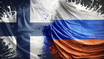 Wall Mural - Finland and Russia National Flags Art