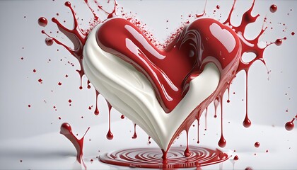 Wall Mural - Heart Sculpture in Red and White Paint Splash