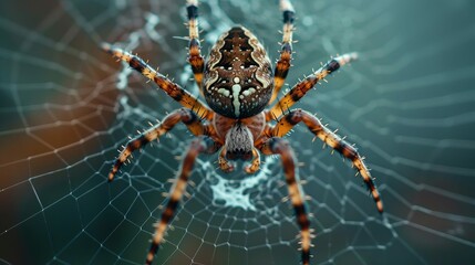 A spider is on a web and it is the center of the image macro image shot