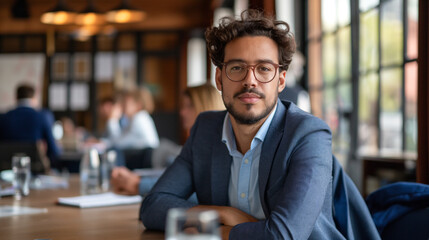 Sticker - an entrepreneur sitting in a business coaching class, portrait of a businessman 