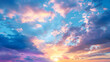© terryyip - Real majestic sunrise sundown sky background with gentle colorful clouds without birds. Panoramic
