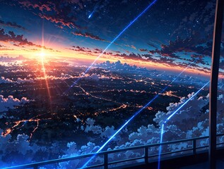 Wall Mural - abstract Anime background, Wide view angle of the sky illustration