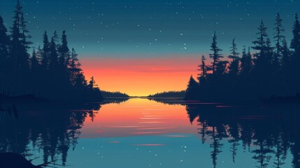 Wall Mural - Starry Twilight Over Reflective Lake