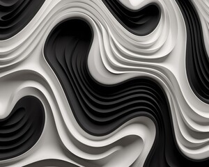 Wall Mural - Monochromatic abstract wave pattern with layers of black and white creating a modern and dynamic visual effect.