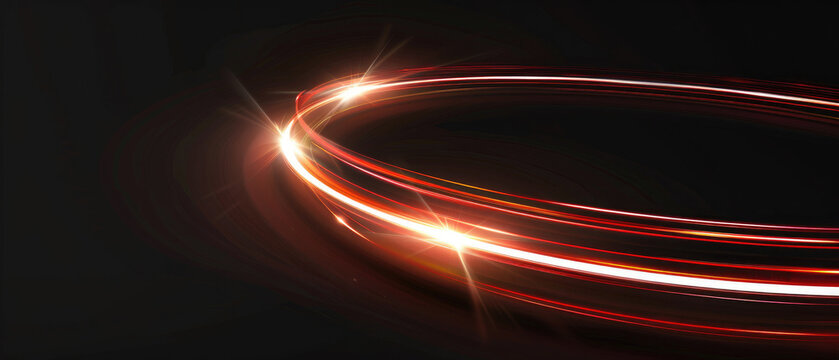 glowing shining simple smooth curve white red light trail in arc shape motion speed on dark background 