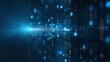 © imlane - Digital data background with binary code and computer screen. Abstract technology wallpaper, glowing digital information on a dark blue background. Digital data concept. High resolution, wide angle le