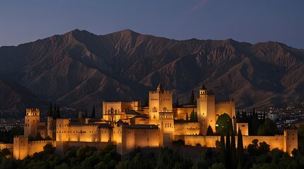 Wall Mural - shows the Alhambra, a Moorish citadel and palace in Granada, Spain.