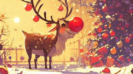 Sticker - Celebrate the holidays with those iconic Christmas reindeer showcasing a distinctive red nose