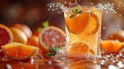 Canvas Print - tropical juice splashing on an orange background