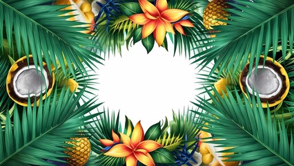 Coconut and tropical flower background