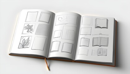 Pages png sketchbook mockup on transparent background