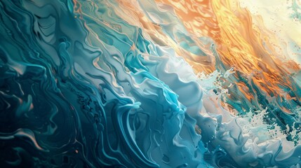 Wall Mural - Painting showcasing the raw power of a giant, foaming wave surging into the open waters. Oceanic scene