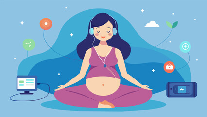 A pregnant woman using biofeedback to control her stress levels and promote relaxation for both herself and her developing baby.. Vector illustration