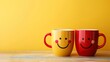 © Mentari - Two couple Cups with smiley faces on a desk. International Friendship Day Concept.