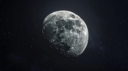 close-up of the full moon lunar on a dark background in the night sky with a starry backdrop