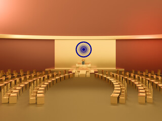 New Indian parliament building inside in golden	
