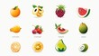 © Lcs - A stylish array of 12 fruit icons featuring various tropical and temperate fruits, designed with sleek lines and vibrant hues on a white background