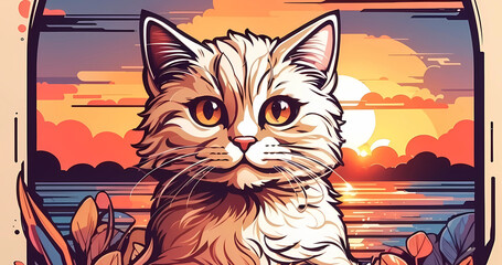 Beautiful cat painting art illustration for banner concept