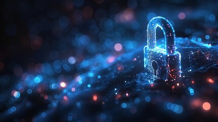 Abstract closed lock without key on dark blue background.