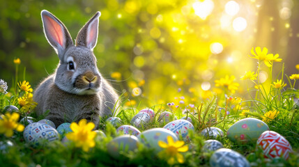 Wall Mural - easter bunny and easter eggs