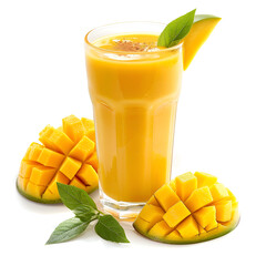 Wall Mural - Healthy mango smoothie to drink on white