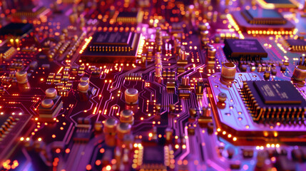 Wall Mural - A high-definition shot of a CPU with complex electronic pathways and LEDs.