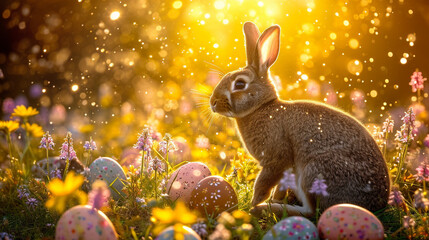 Wall Mural - easter bunny and eggs