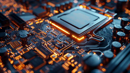 Wall Mural - A macro photograph of a central processor unit with a detailed heat sink.