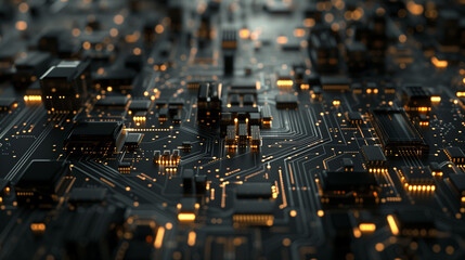 Wall Mural - A sleek and modern circuit board featuring a central processor and a network of microchips.