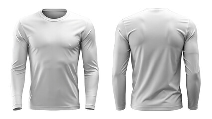 White long sleeve shirt mockup front and back view isolated PNG on transparent background