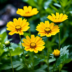 yellow summer daisy flowers in garden