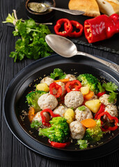 Poster - chicken meatball soup with vegetables in a bowl