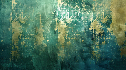  Emerald and Gold Grunge Texture. Abstract Artistic Background with Vintage Appeal. Old dirty surface.
