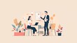 © Analogue - A flat design depiction of an interview scenario with a journalist asking questions to a subject. The scene features minimalistic backgrounds and characters, focusing on the interaction between the
