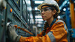 © wasan - Factory worker using wireless technology to monitor and control machinery