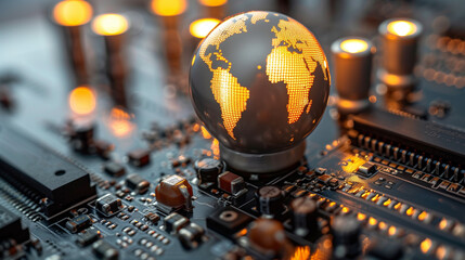 Wall Mural - a close up of a computer motherboard with a globe on it