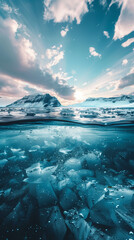 Canvas Print - there is a large amount of ice floating on the water