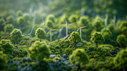 Wall Mural - there are many small wind turbines in the middle of a field