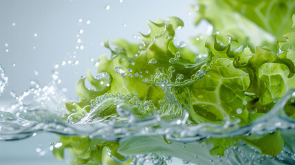 Canvas Print - there is a close up of a lettuce being dropped into the water