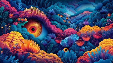 Wall Mural - Dive into the world of vivid illustrations, where colors come alive in dynamic compositions that captivate the imagination. Incorporate colorful backgrounds and vibrant patterns to create