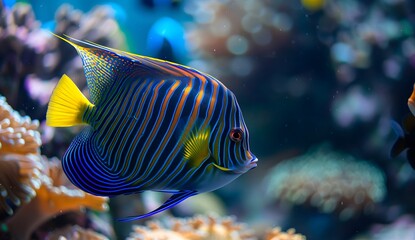 Beautiful colorful tropical fish swimming in a coral reef, an underwater scene with corals and sea life