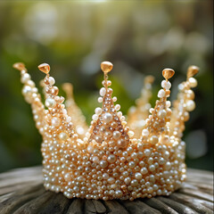 Wall Mural - arafed crown made of pearls on a wooden surface