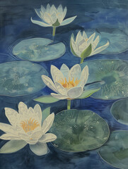 Sticker - there are two white water lillies floating on a pond