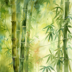Wall Mural - there is a painting of a bamboo tree with green leaves